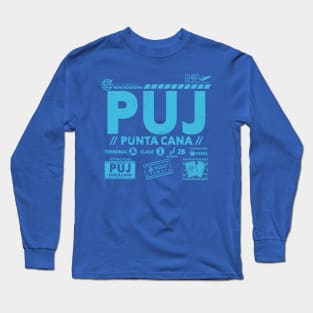 Vintage Punta Cana PUJ Airport Code Travel Day Retro Travel Tag Dominican Republic Long Sleeve T-Shirt